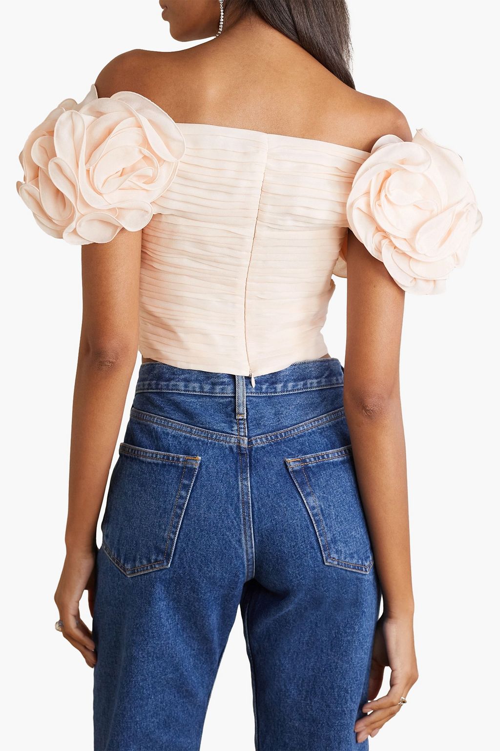 MAGDA BUTRYM Off-the-shoulder cropped ruched silk crepe de chine top