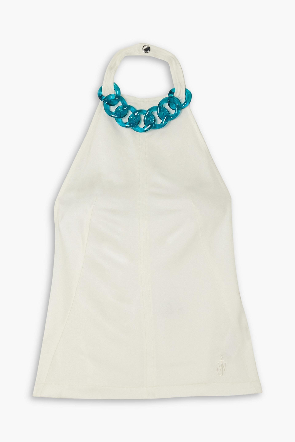 Shop Jw Anderson Chain-embellished Gabardine Halterneck Top In Ivory