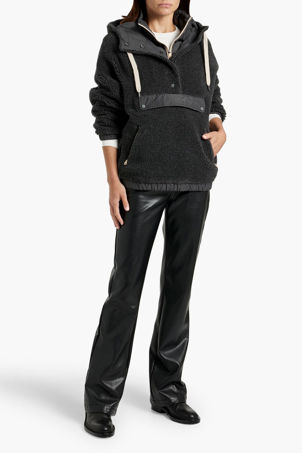 BRUNELLO CUCINELLI Bead-embellished wool-blend fleece hooded jacket