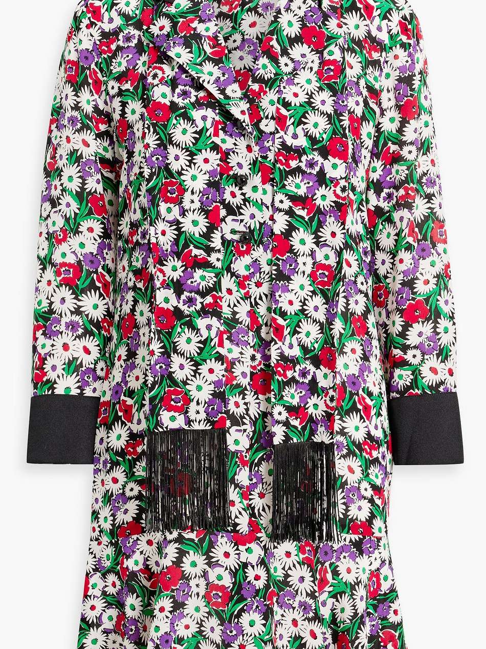 floral-print silk crepe de chine mini shirt dress