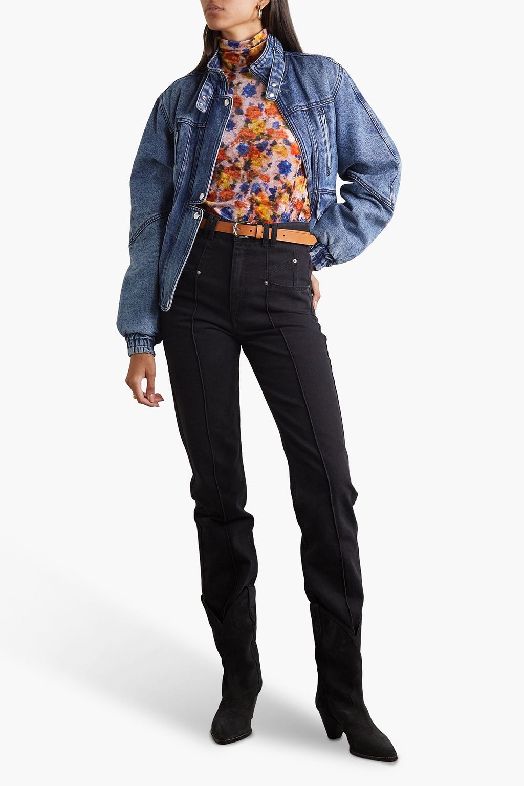 ISABEL MARANT Giloyela printed stretch-velvet turtleneck top