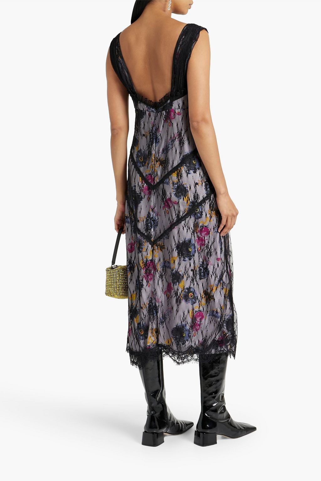 ANNA SUI Layered floral-print crepe de chine and lace midi dress
