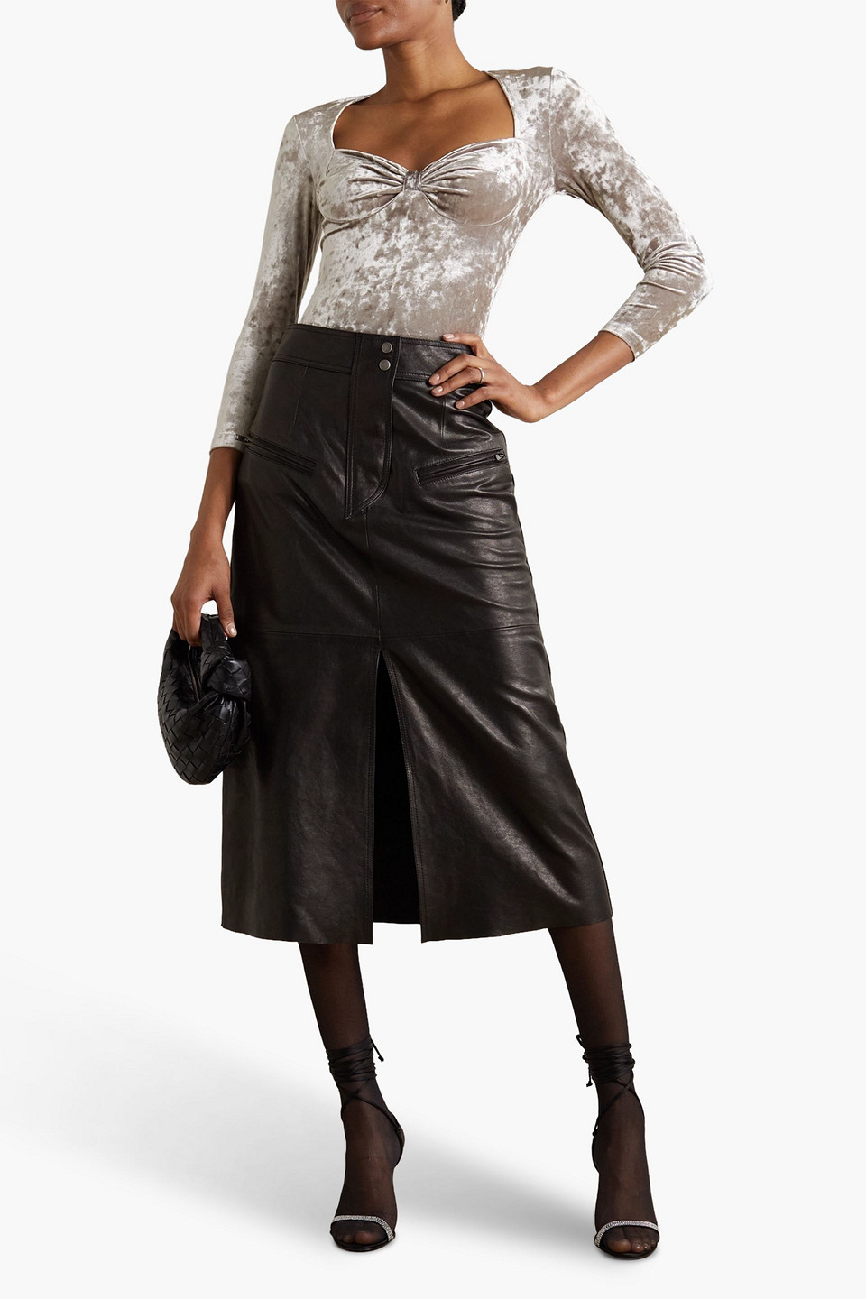Isabel Marant Gubaia Stretch Velvet Top In Steingrau