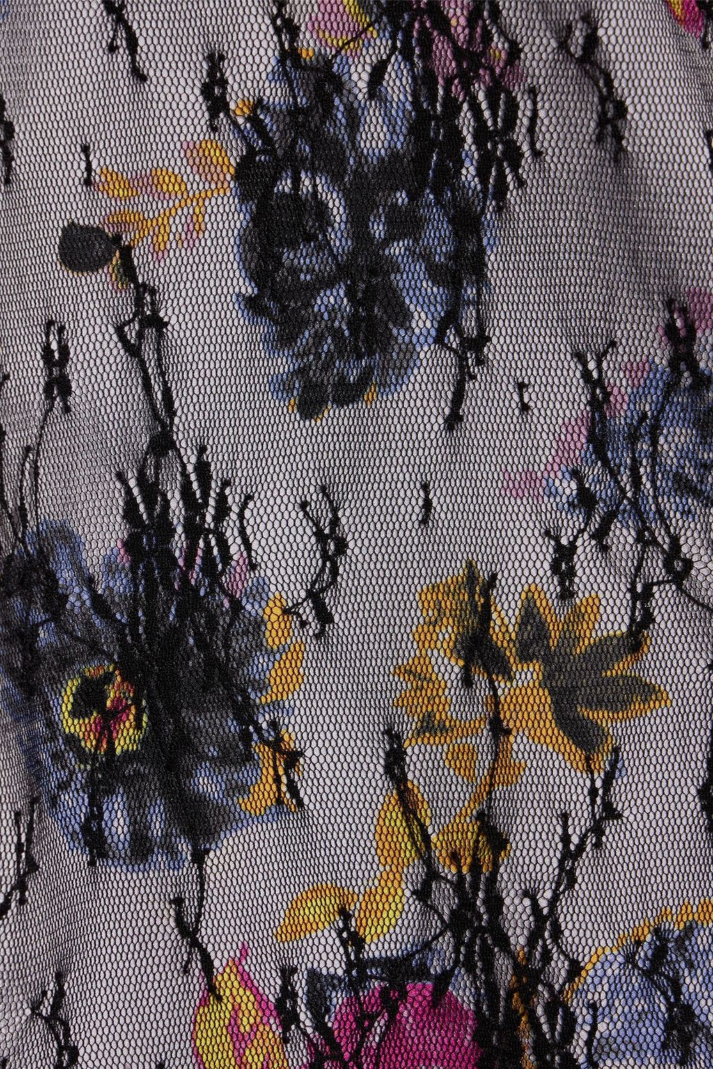 ANNA SUI 플로럴 프린트 크레이프 드 신 & 레이스 레이어드 미니 드레스