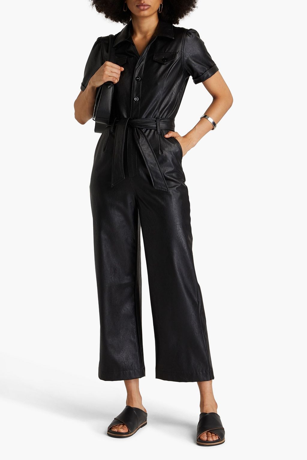 PAIGE Anessa Cropped Jumpsuit aus Kunstleder mit Gürtel