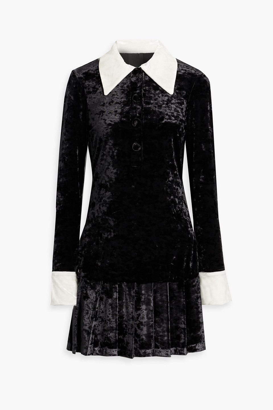 Anna Sui Pleated Crushed-velvet Mini Dress In Black