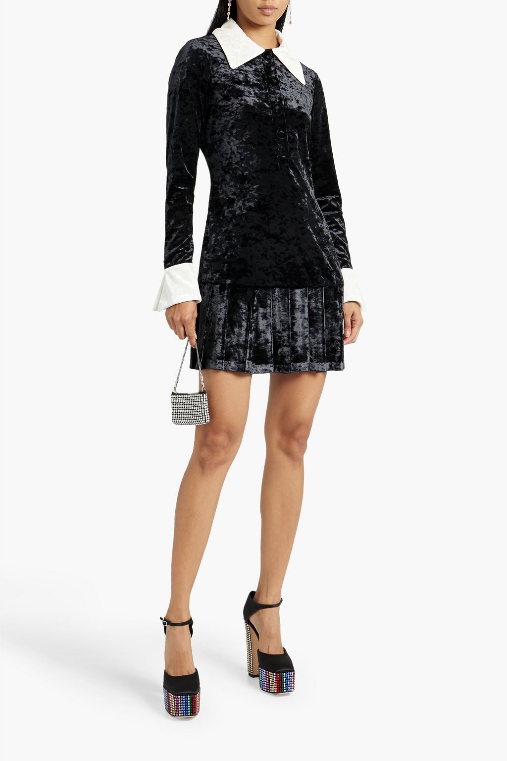 ANNA SUI Pleated crushed-velvet mini dress