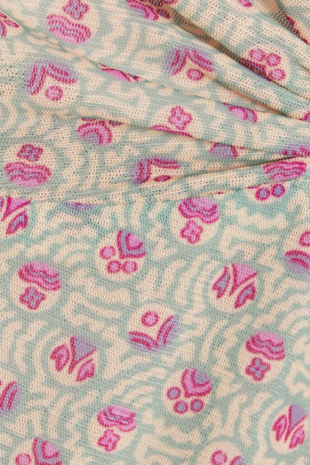 ANNA SUI 프린트 스트레치 메쉬 홀터넥 미디 드레스