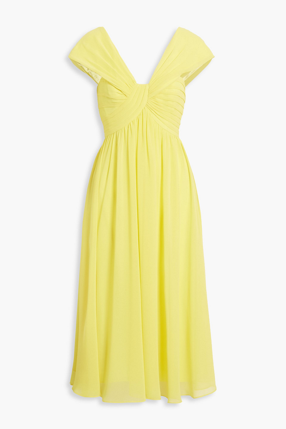 Badgley Mischka Midikleid Aus Chiffon Mit Falten In Yellow