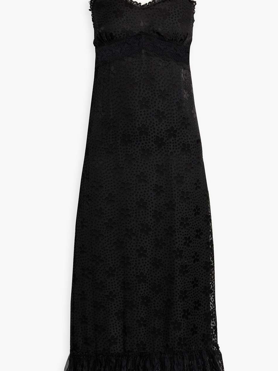 lace-trimmed fil coupé chiffon midi dress