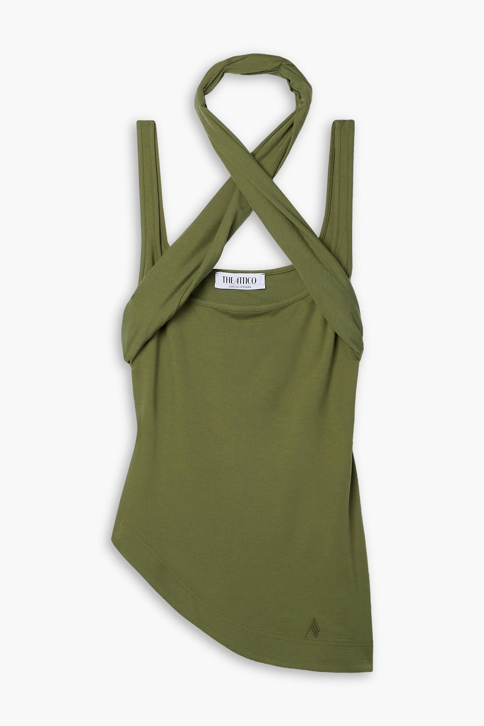 Attico Yuri Asymmetric Cutout Stretch-jersey Halterneck Top In Army Green