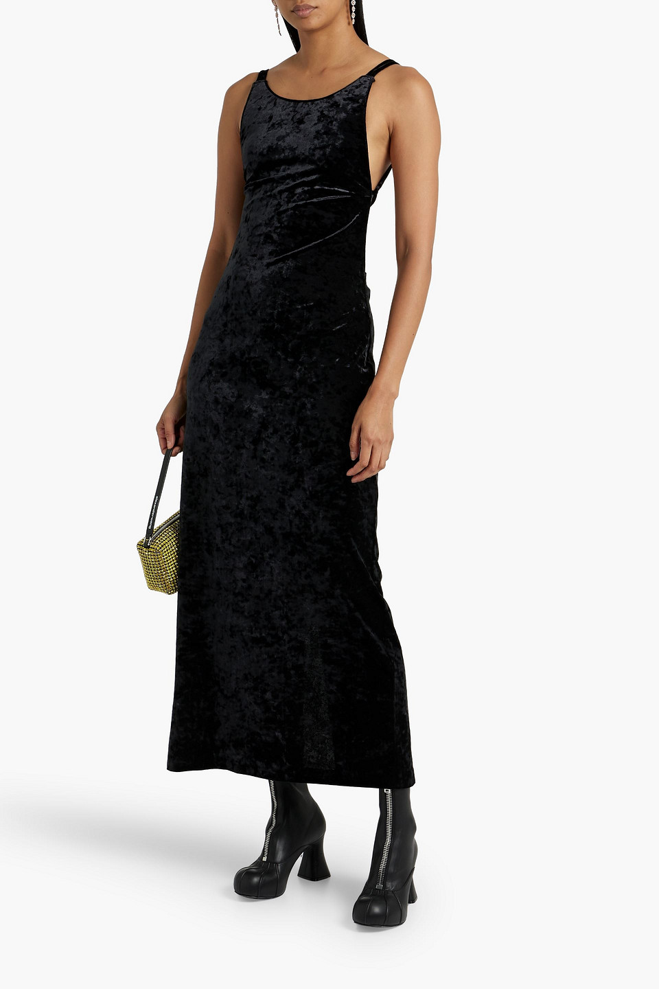 Shop Anna Sui Crushed-velvet Maxi Dress In Black