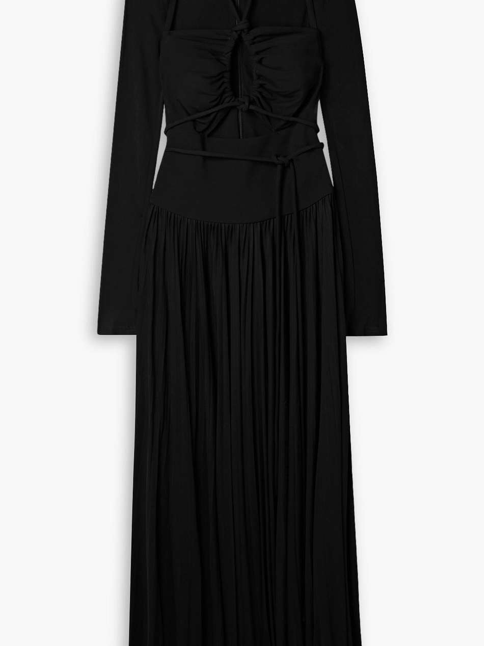 cutout plissé-jersey halterneck maxi dress