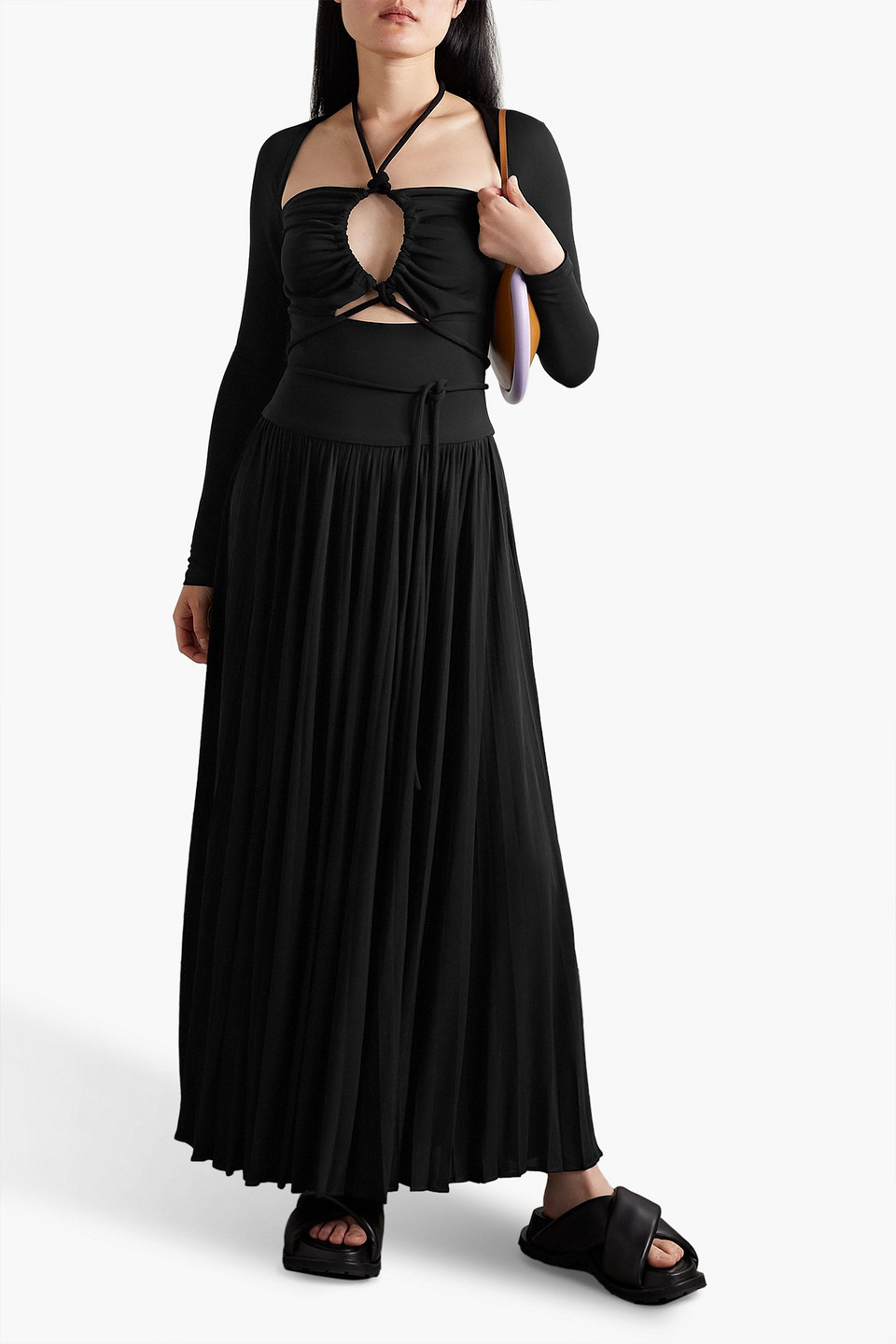 Proenza Schouler Neckholder-maxikleid Aus Plissiertem Jersey Mit Cut-outs In Black