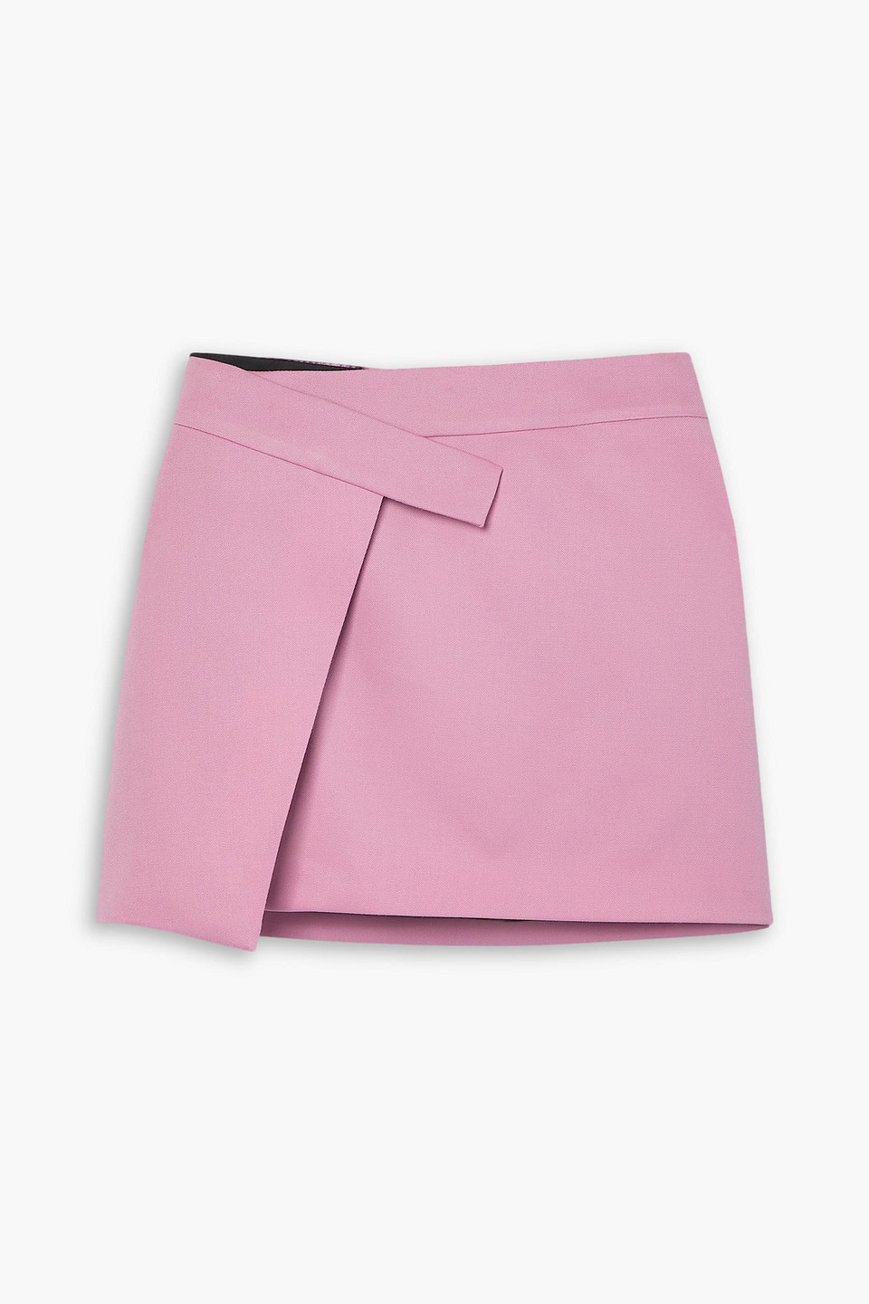 Shop Attico Cloe Asymmetric Wool-blend Twill Mini Wrap Skirt In Baby Pink