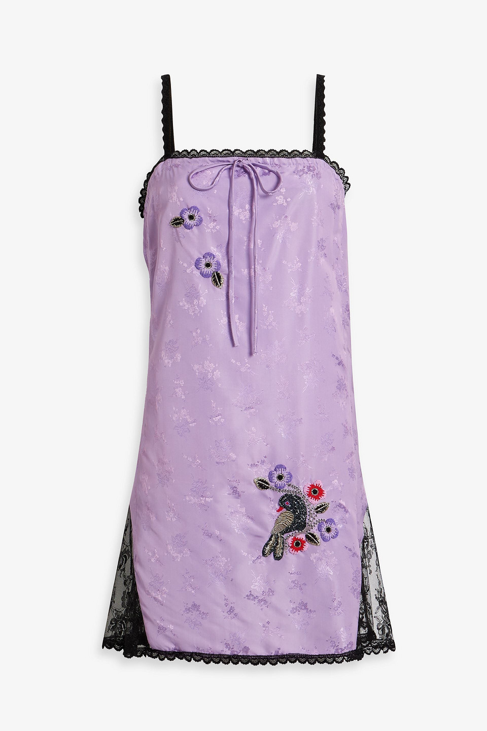 Anna Sui Embellished Satin-jacquard Mini Slip Dress In Lavender