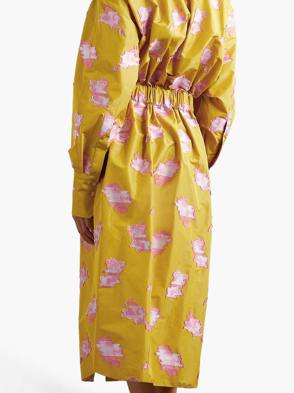 volume embroidered satin-jacquard midi shirt dress