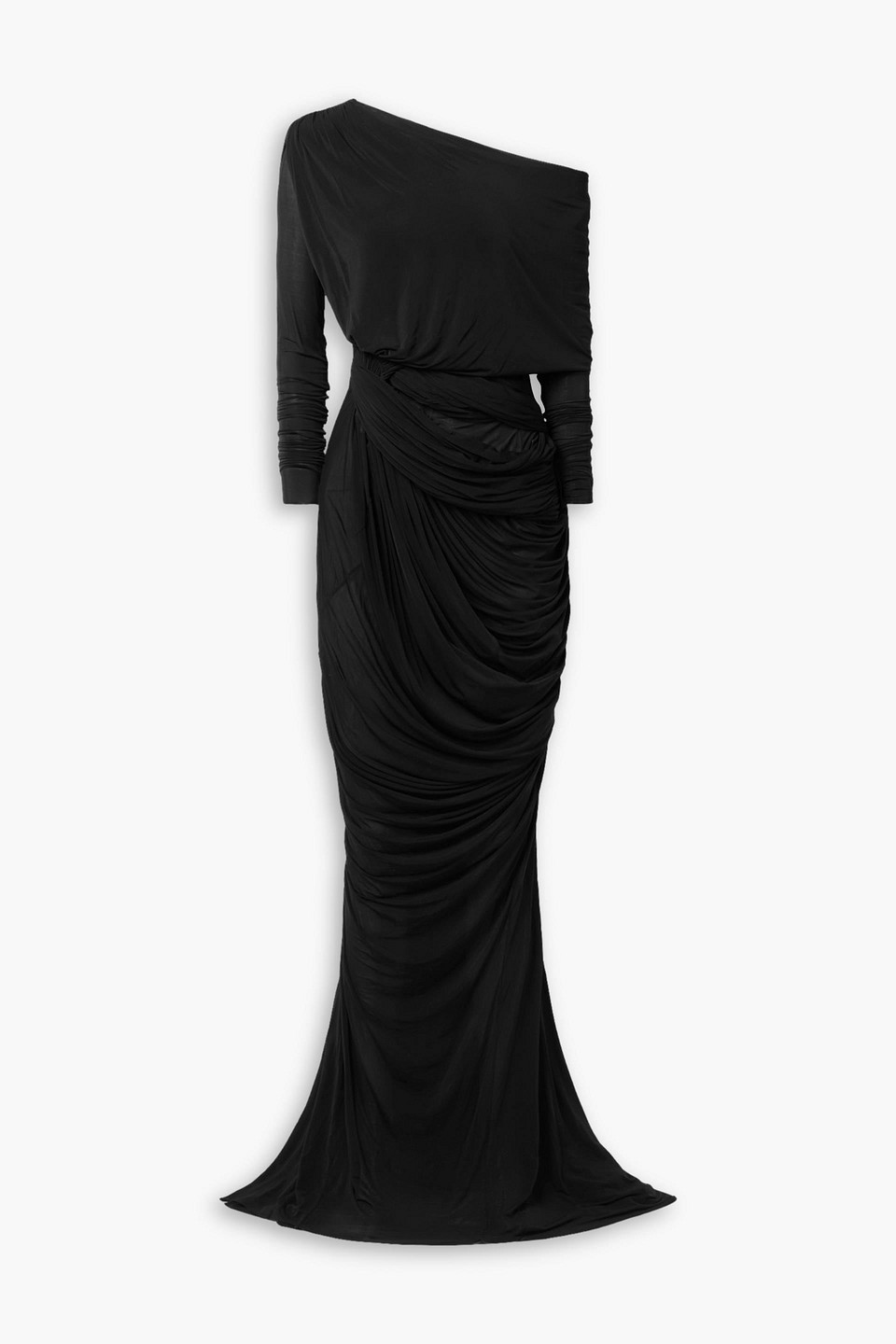 Rick Owens One-shoulder Draped Stretch-jersey Gown In Black