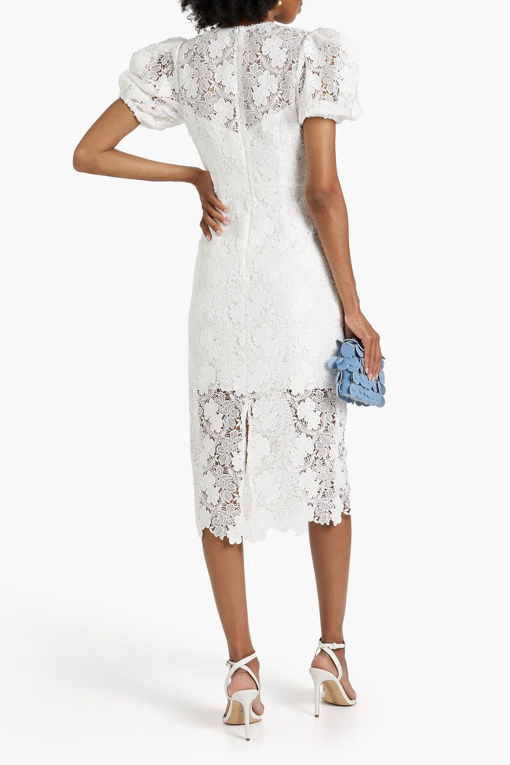 ML MONIQUE LHUILLIER Button-embellished cutout guipure lace midi dress