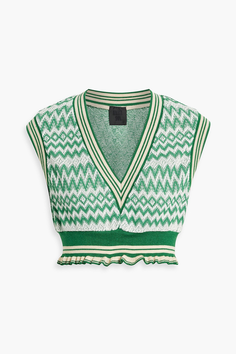 Anna Sui Cropped Jacquard-knit Cotton-blend Waistcoat In Green