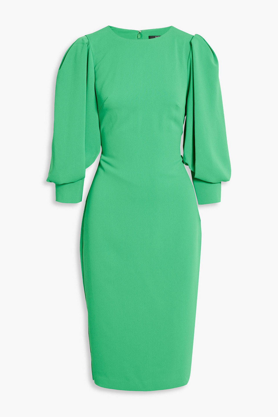 Badgley Mischka Gathered Crepe Midi Dress In Green