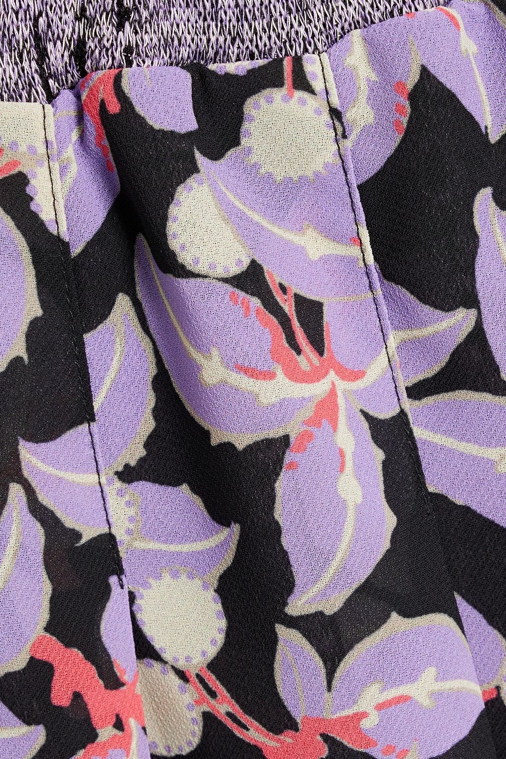 ANNA SUI クレープ&ジャカードニット ラップ風ミニスカート フローラルプリント