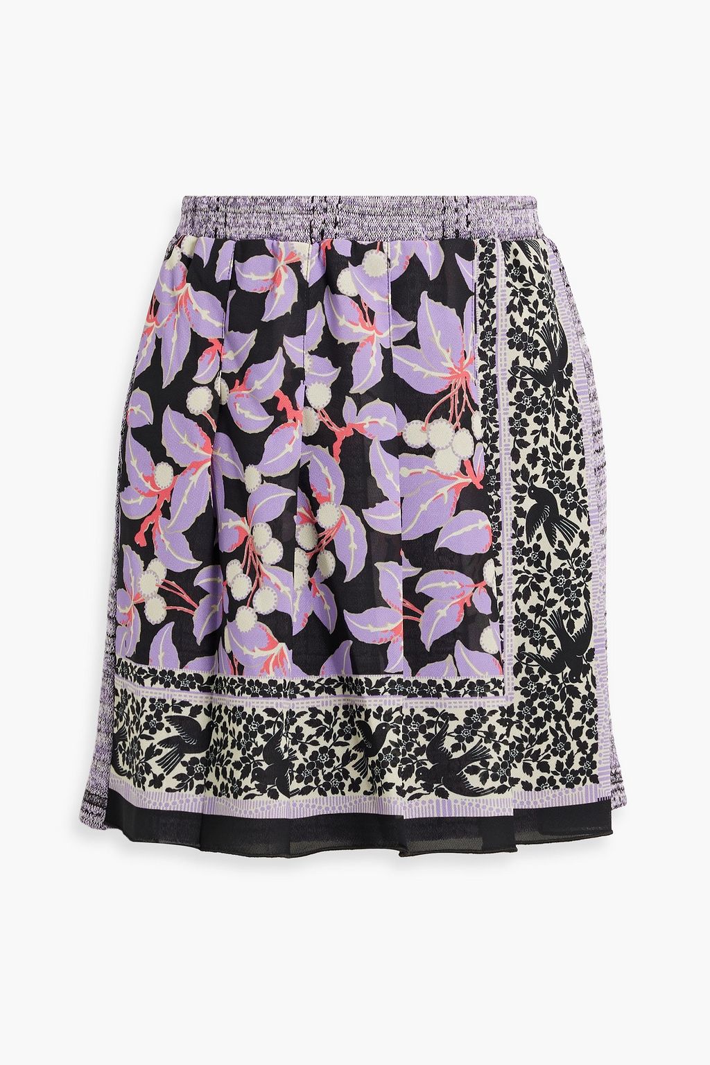 ANNA SUI Wrap effect floral print crepe and jacquard knit mini
