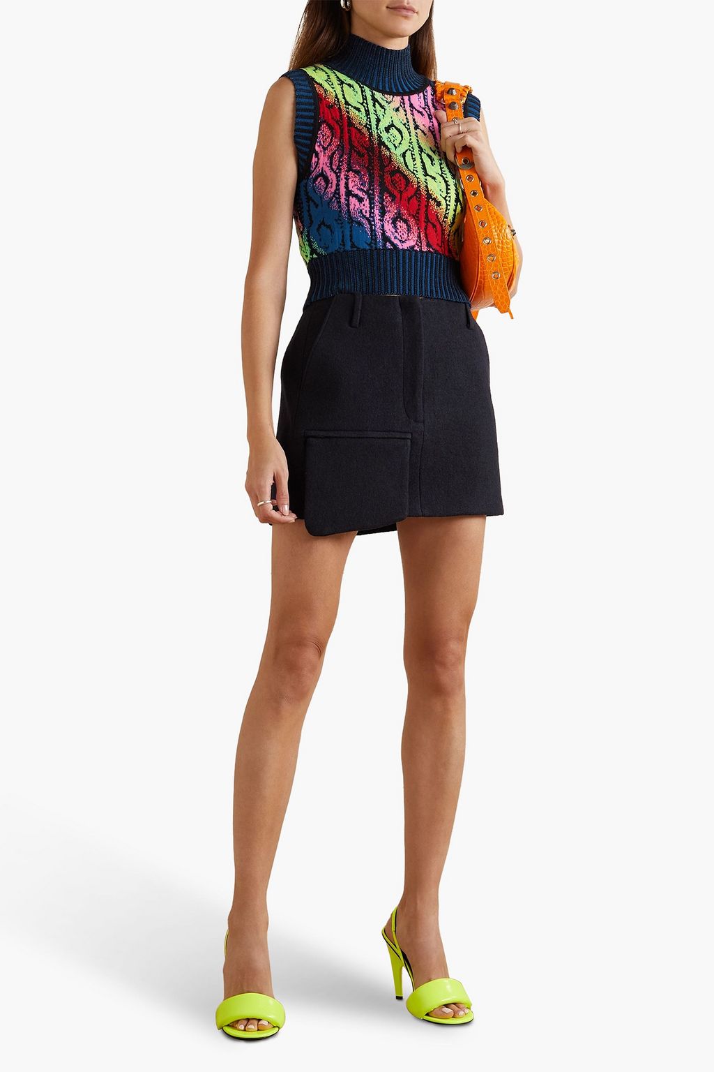 AGR Cropped jacquard-knit merino wool vest