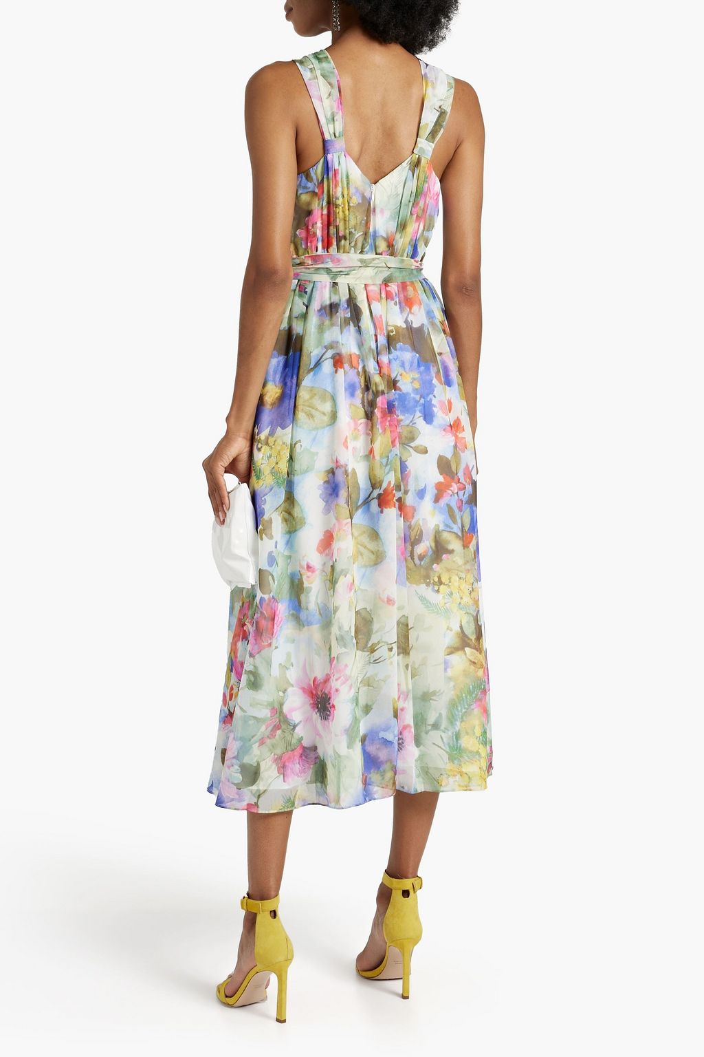 BADGLEY MISCHKA シフォン ミディワンピース ギャザー入り フローラルプリント