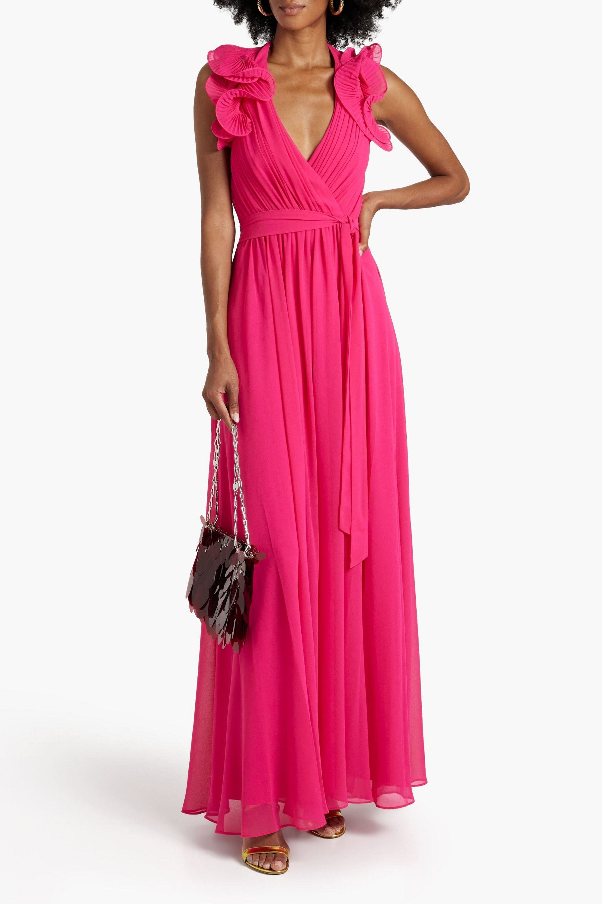 Badgley Mischka Pleated chiffon halterneck maxi dress