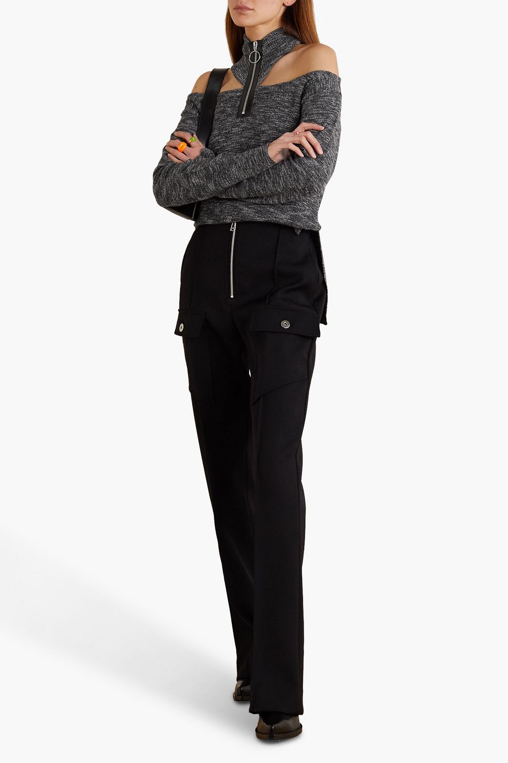 CHRISTOPHER KANE Cold-shoulder wool half-zip sweater