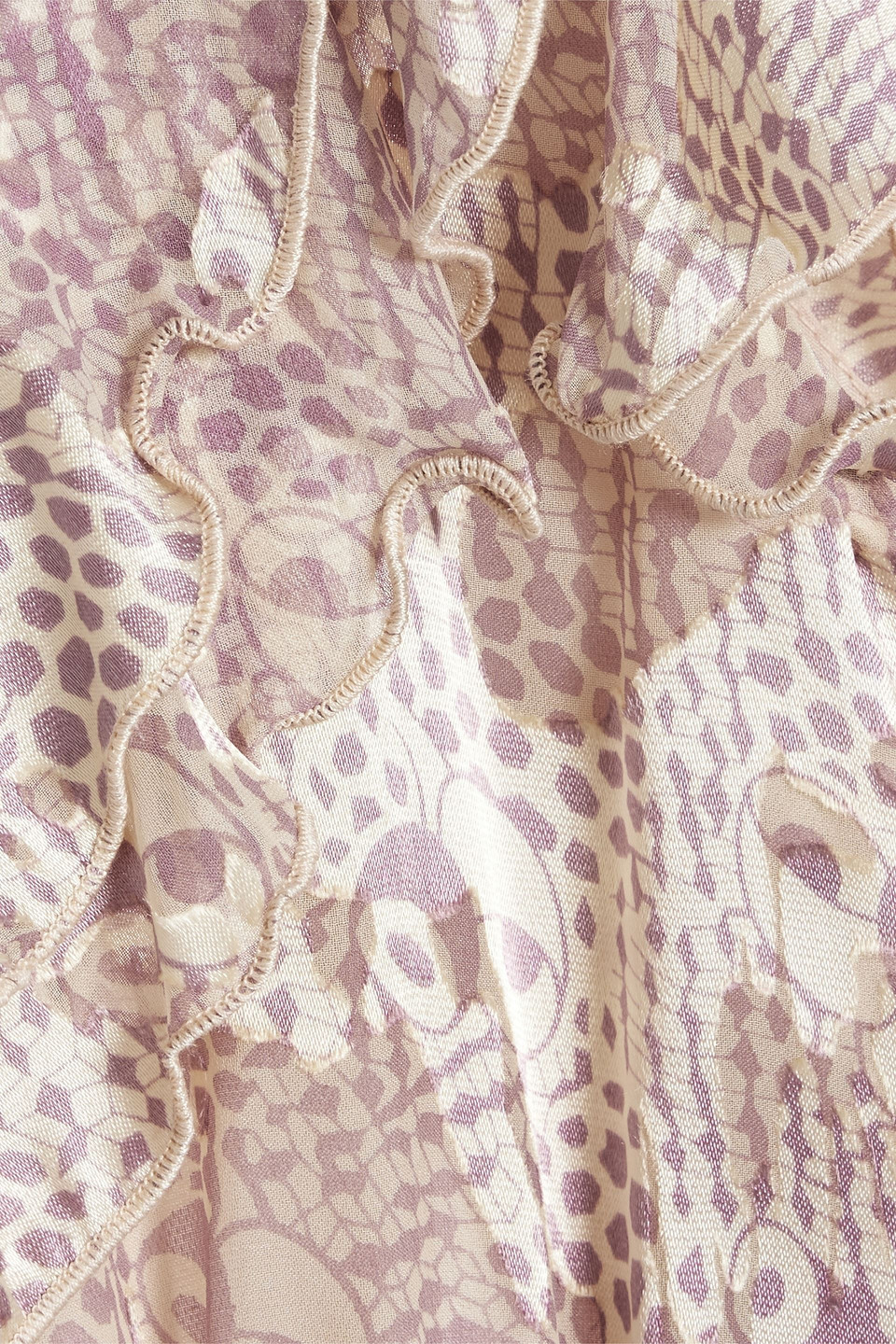 Anna Sui Ruffle-trimmed Printed Fil Coupé Mini Dress In Lilac