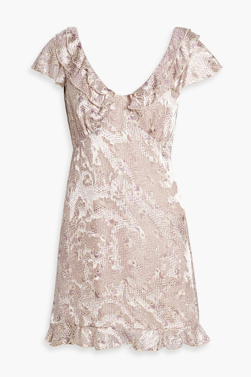 Anna Sui Ruffle-trimmed Printed Fil Coupé Mini Dress In Lilac