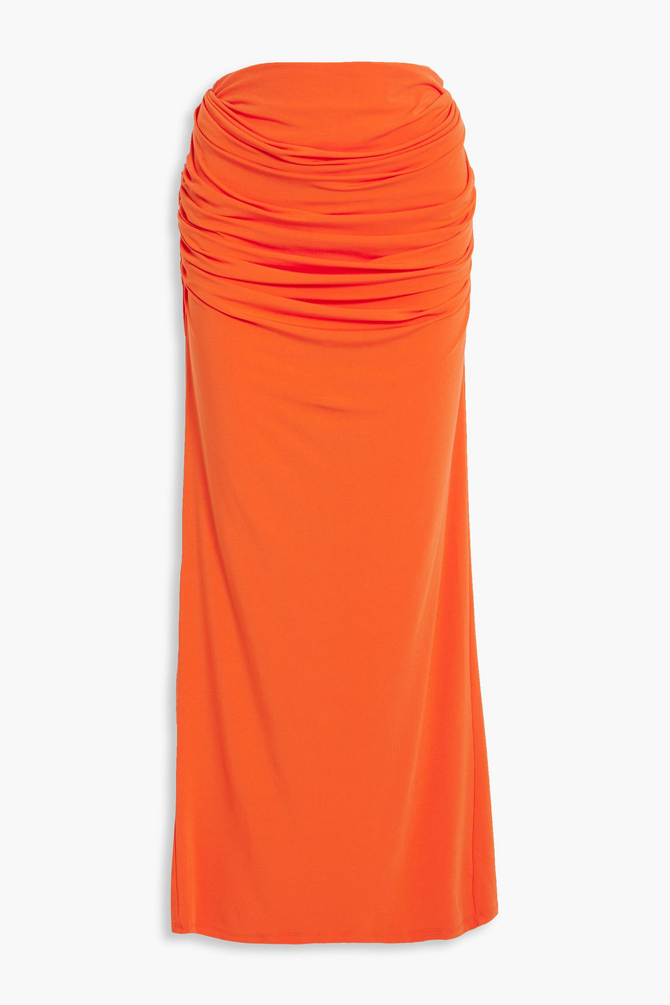 Paris Georgia Draped Ribbed Stretch-tencel Jersey Maxi Skirt In Bright Orange