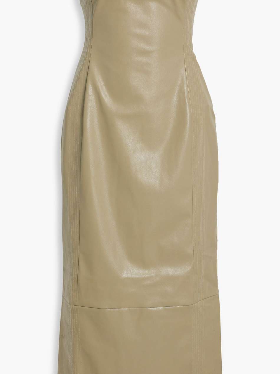 strapless faux leather midi dress