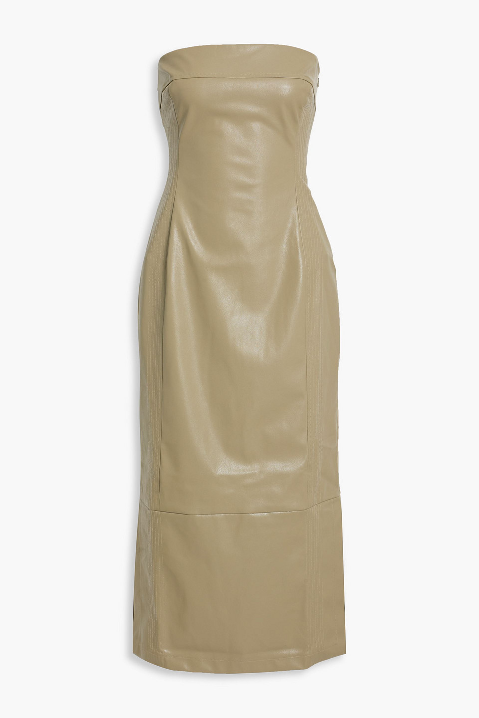 Paris Georgia Khaki Bodice Faux-leather Midi Dress In Sage Green