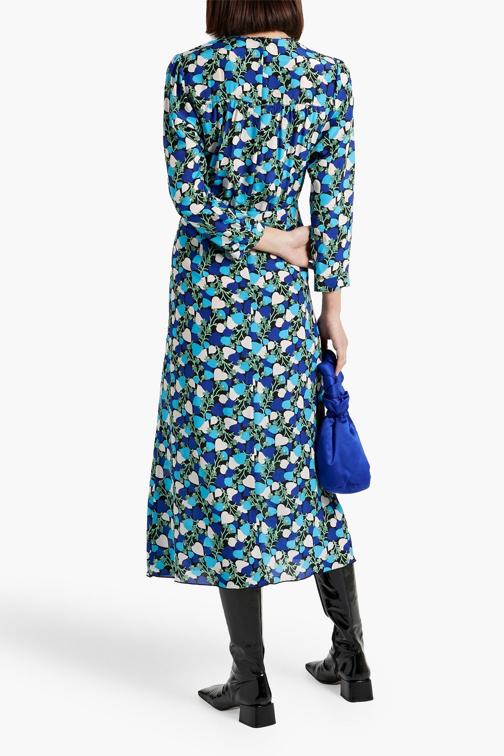 ANNA SUI シルククレープ ミディワンピース ピンタック入り フローラルプリント