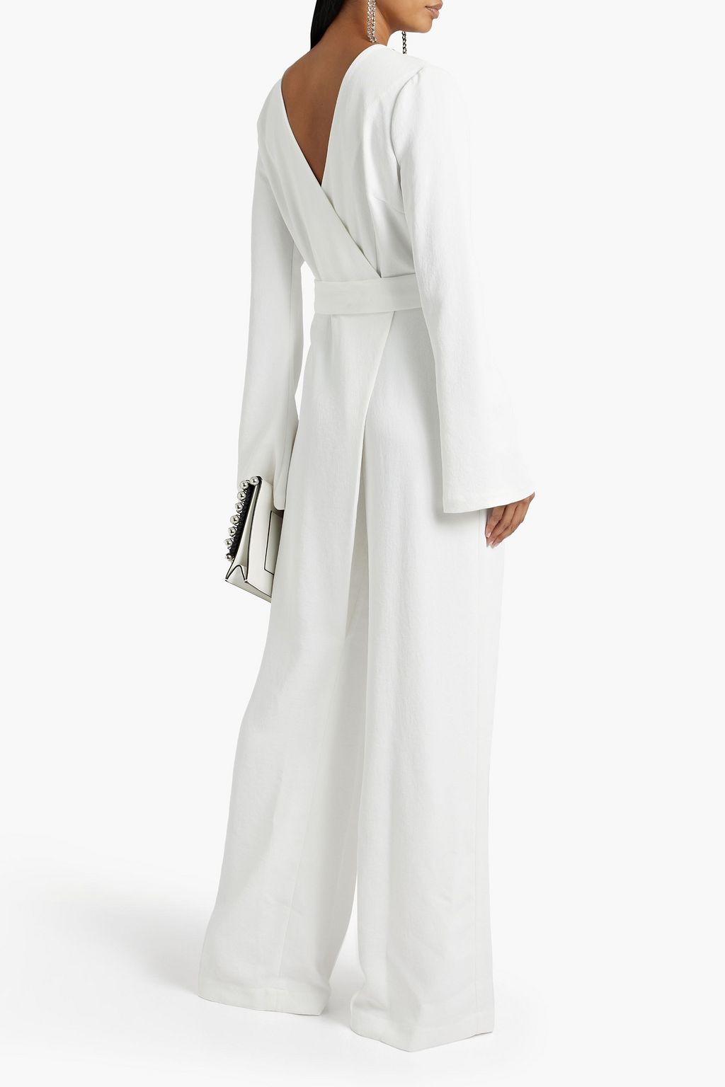 GALVAN  LONDON Marina wrap-effect grain de poudre wide-leg jumpsuit