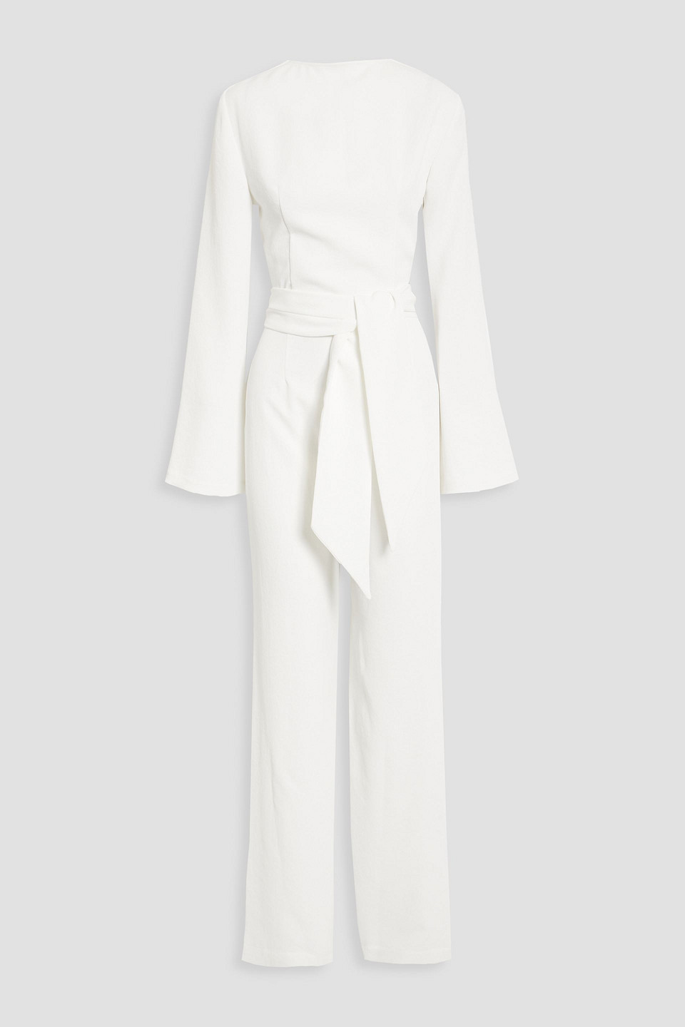 Galvan Marina Wrap-effect Grain De Poudre Wide-leg Jumpsuit In White