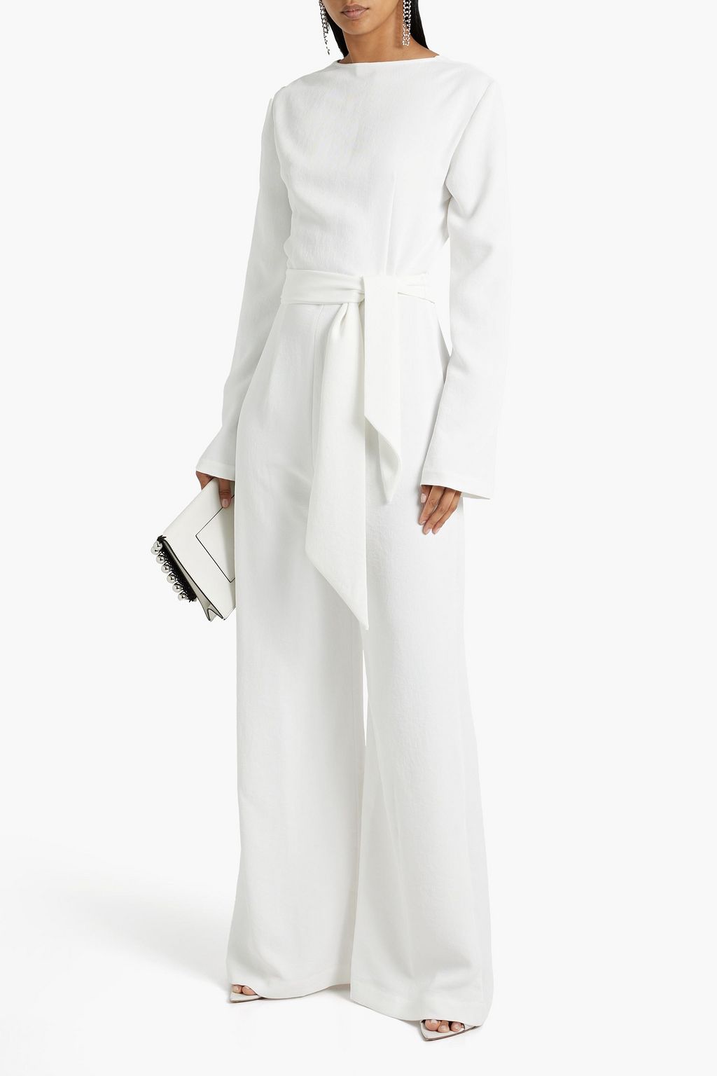 GALVAN  LONDON Marina wrap-effect grain de poudre wide-leg jumpsuit