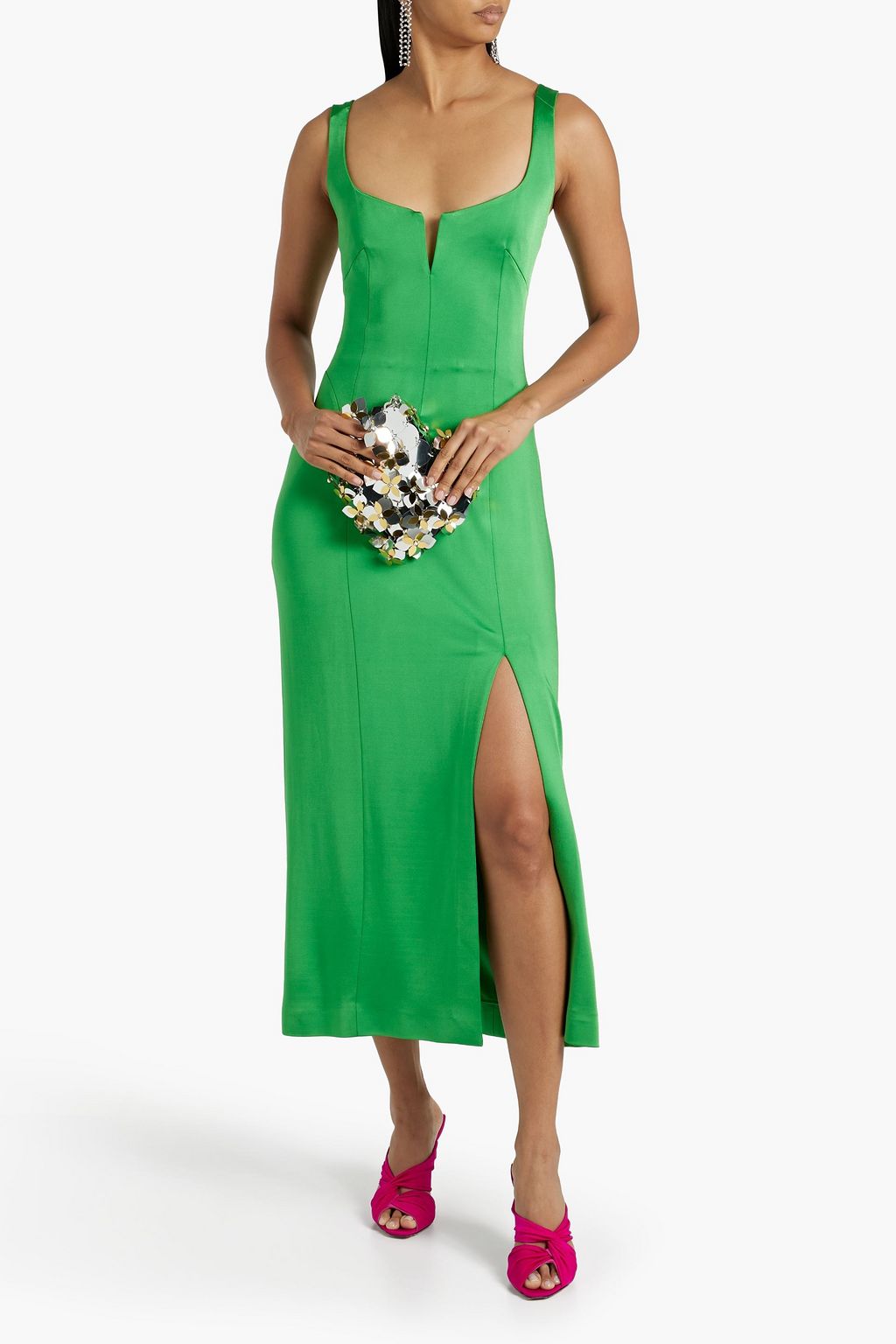 GALVAN  LONDON Satin-jersey midi dress
