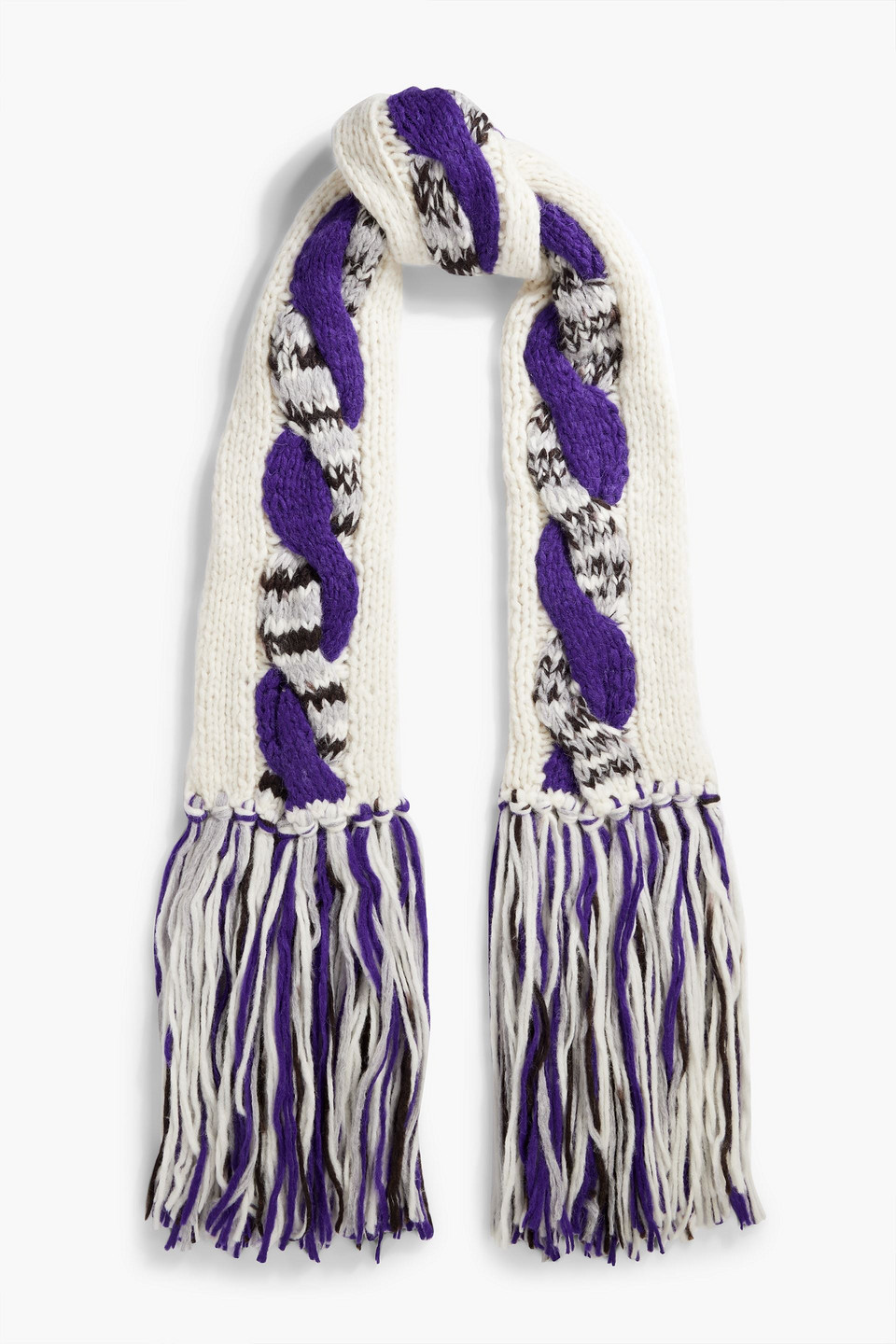 Missoni Fringed Cable-knit Alpaca-blend Scarf In Indigo