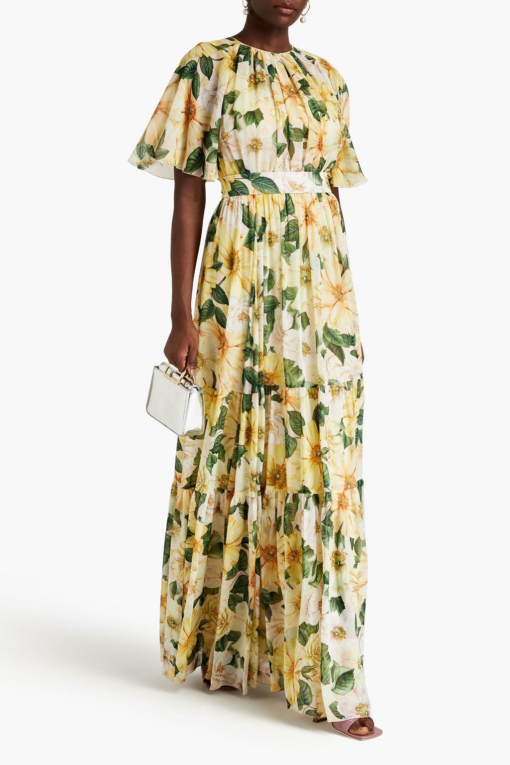DOLCE&GABBANA Pleated floral-print silk-georgette maxi dress
