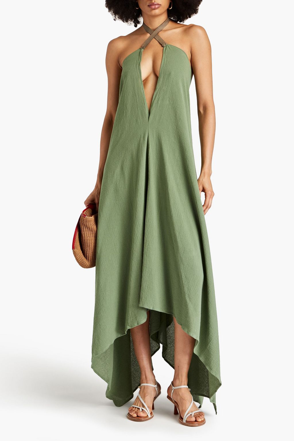 CARAVANA Abalkan asymmetric cotton-gauze halterneck dress