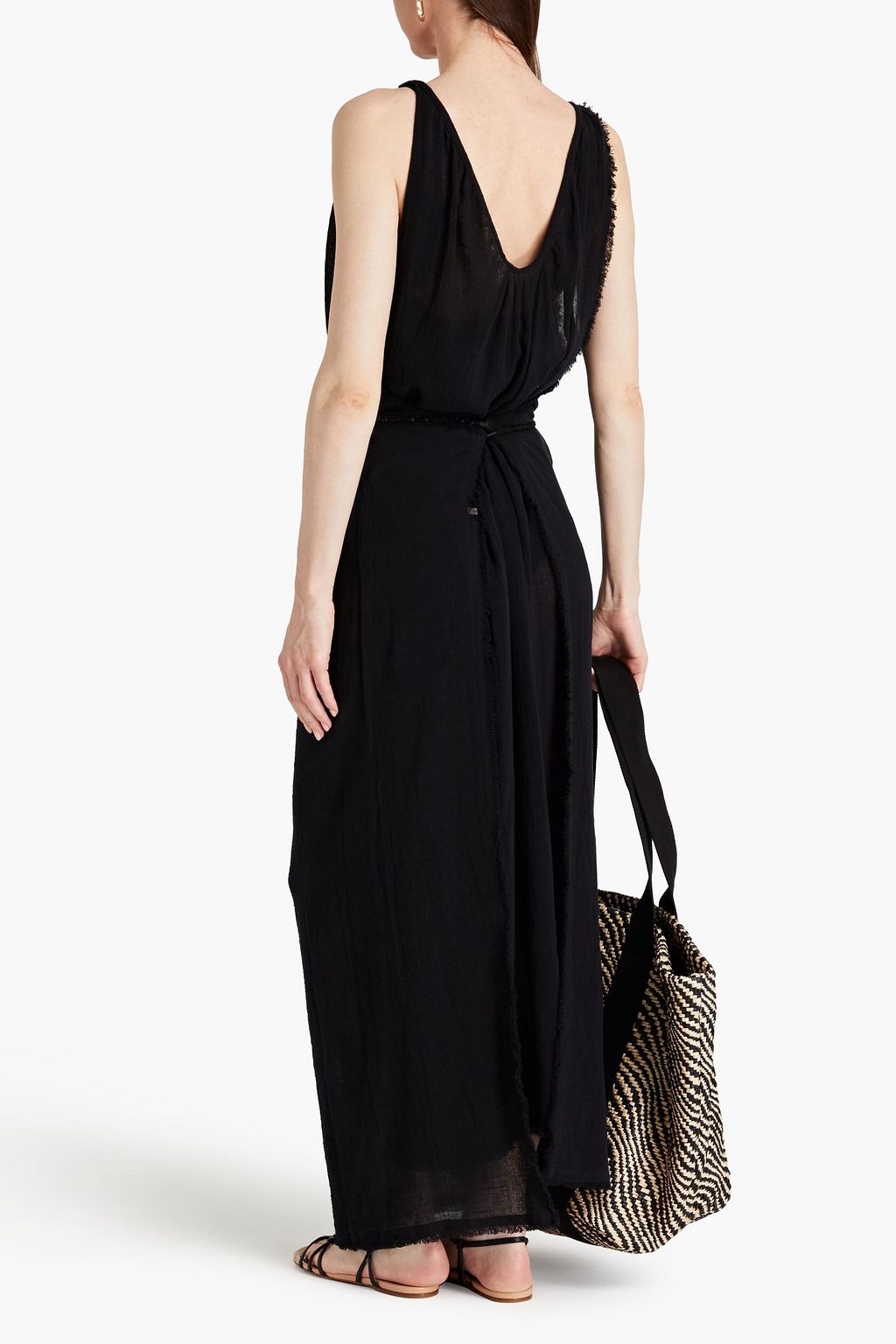 CARAVANA Leather-paneled cotton-blend gauze coverup