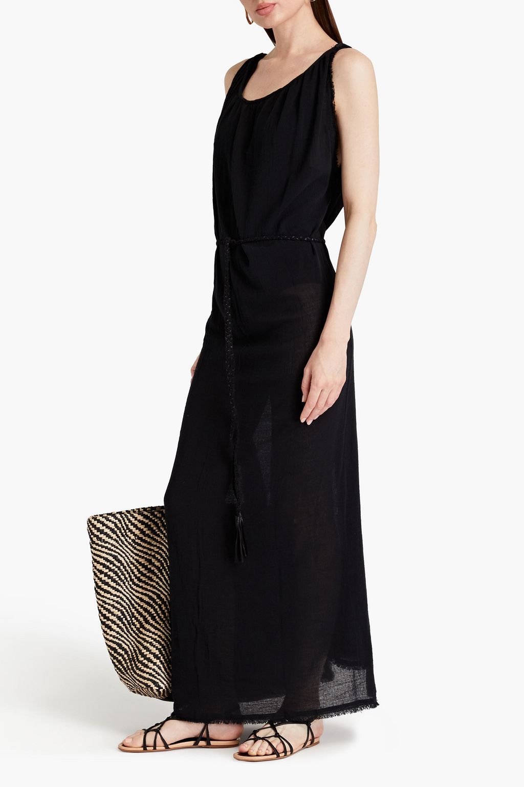 CARAVANA Leather-paneled cotton-blend gauze coverup