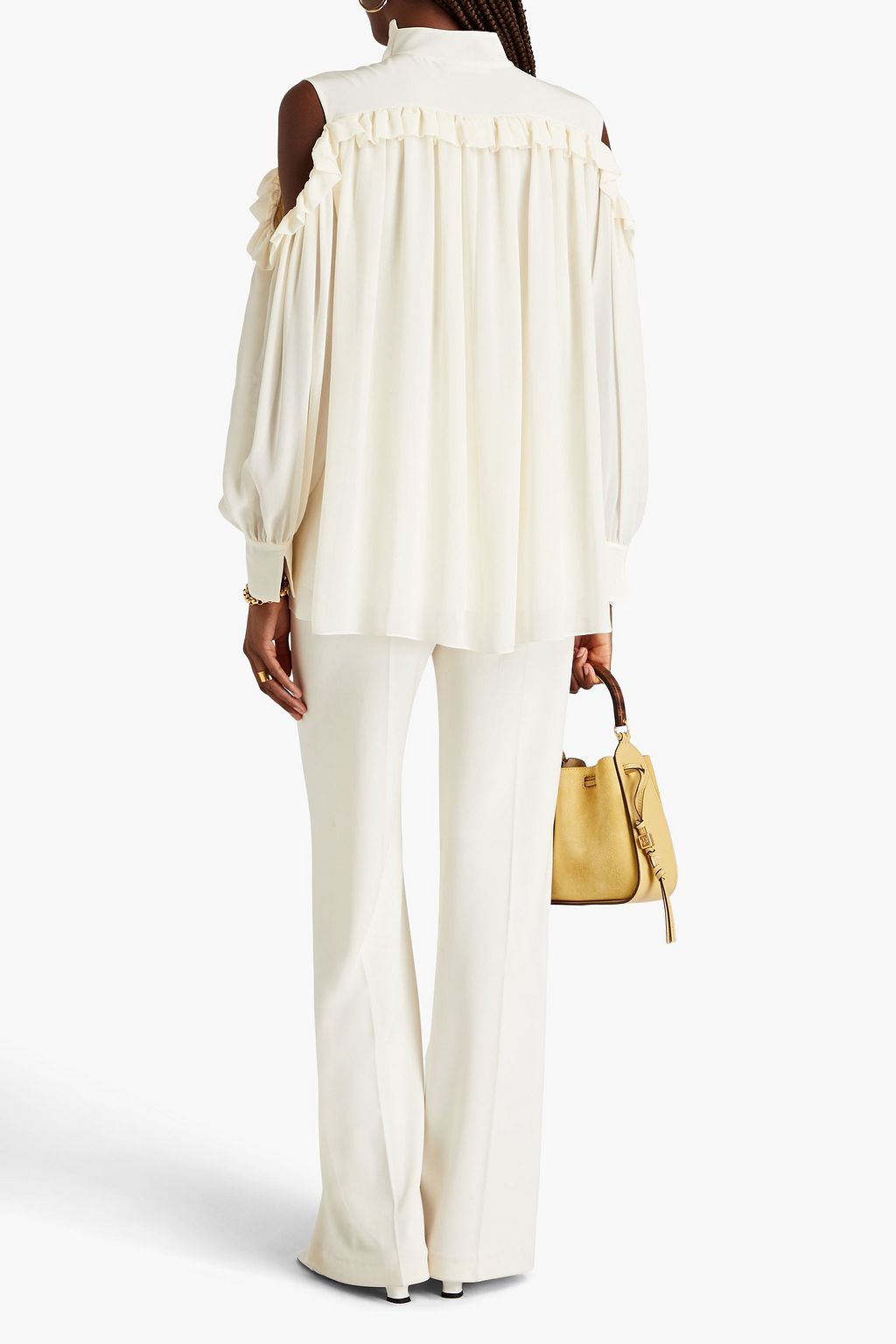 CHLOÉ Cold-shoulder ruffle-trimmed silk crepe de chine blouse