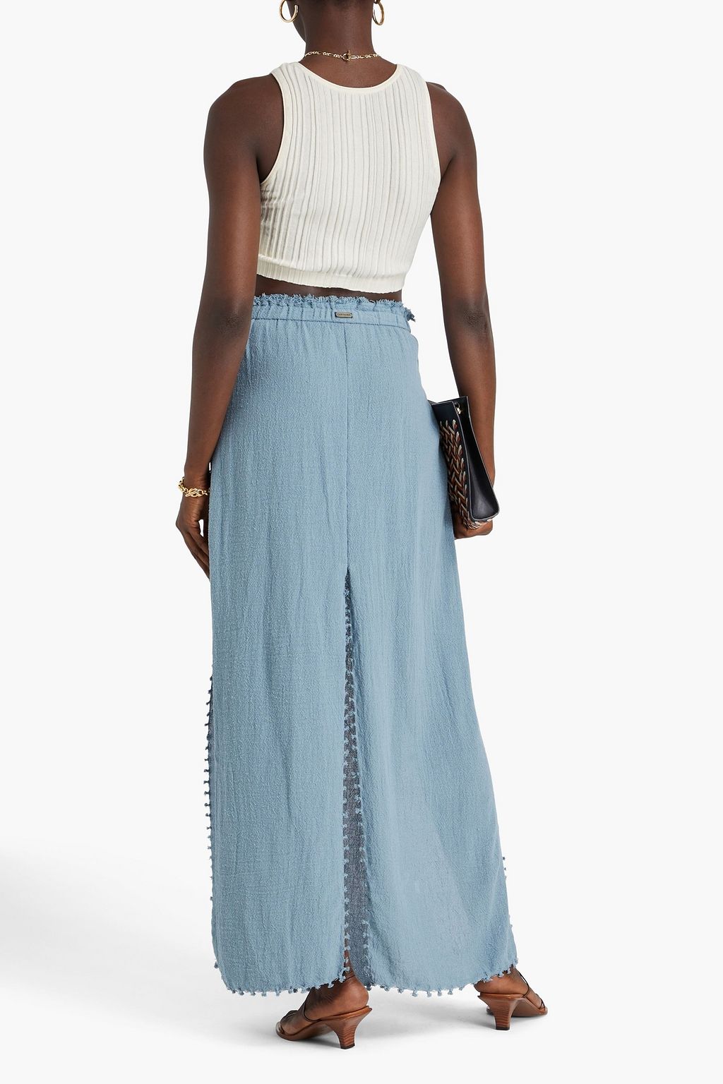 CARAVANA Bayaxan leathertrimmed tasseled cottongauze maxi skirt THE