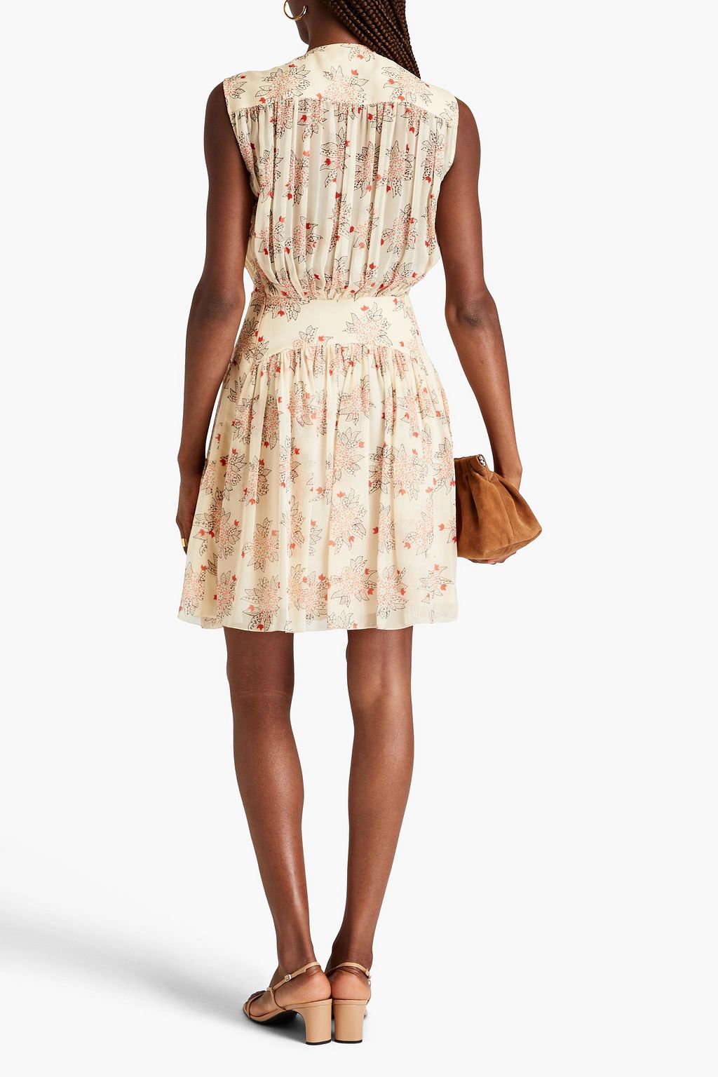 CHLOÉ Gathered floral-print silk midi dress