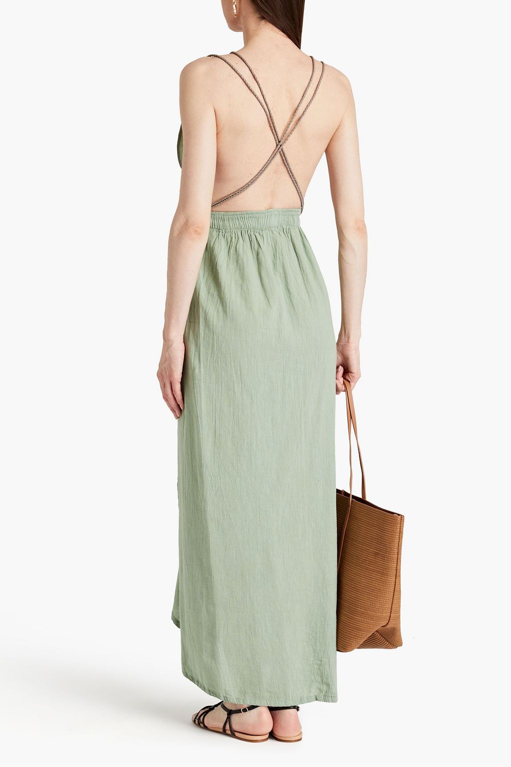 CARAVANA Open-back cotton-gauze halterneck maxi dress